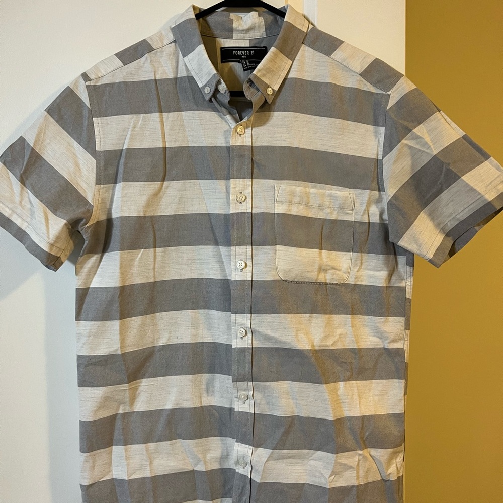 Grey and white striped button up